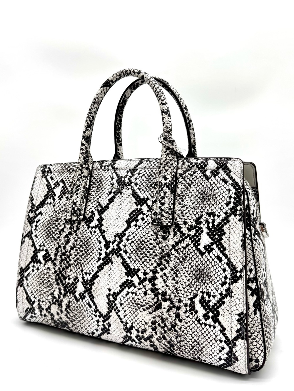 Michael Kors Laila Medium Snakeskin Leather Satchel Bag-Aluminum